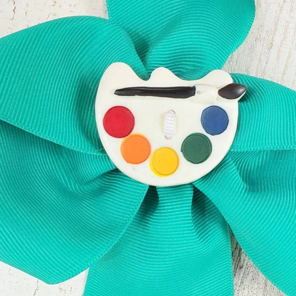 Vtg Artist's Palette Green Hair Bow Barette 90s